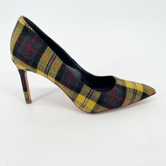 Manolo Blahnik BB Yellow Tartan Plaid Wool Pointed Toe Stiletto Pumps IT 39 - Picture 2 of 10